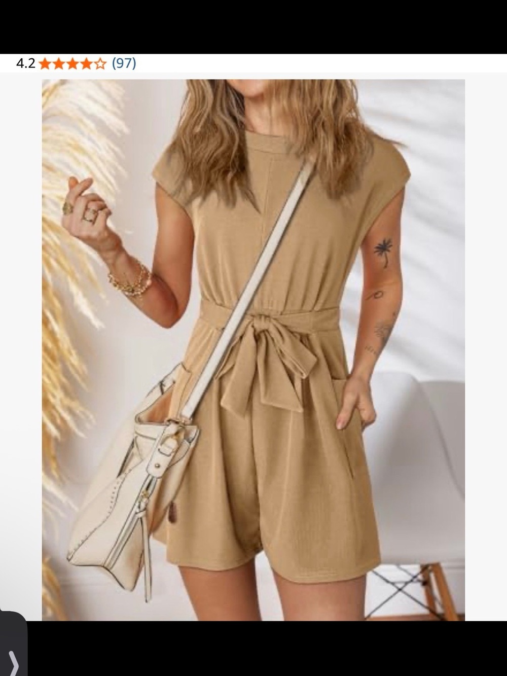 Casual Tie-Waist Short Jumpsuit in Camel